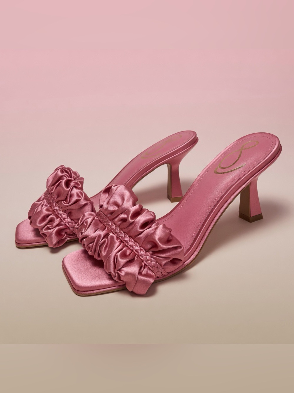 Sam Edelman Kady Heeled Mule Sandals - Carmine Rose Satin, Size 6 ✨ - Picture 3 of 7
